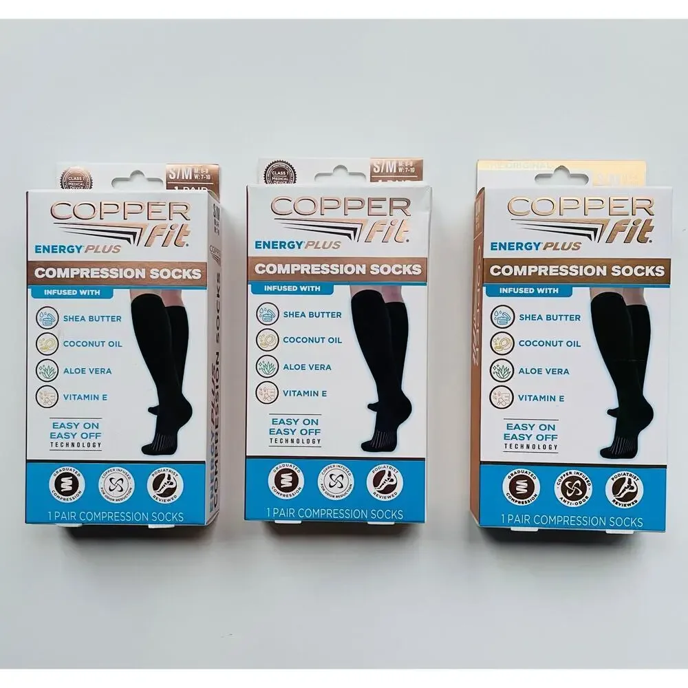3 Pair Copper Fit Energy Plus Compression Socks Size S/M NEW